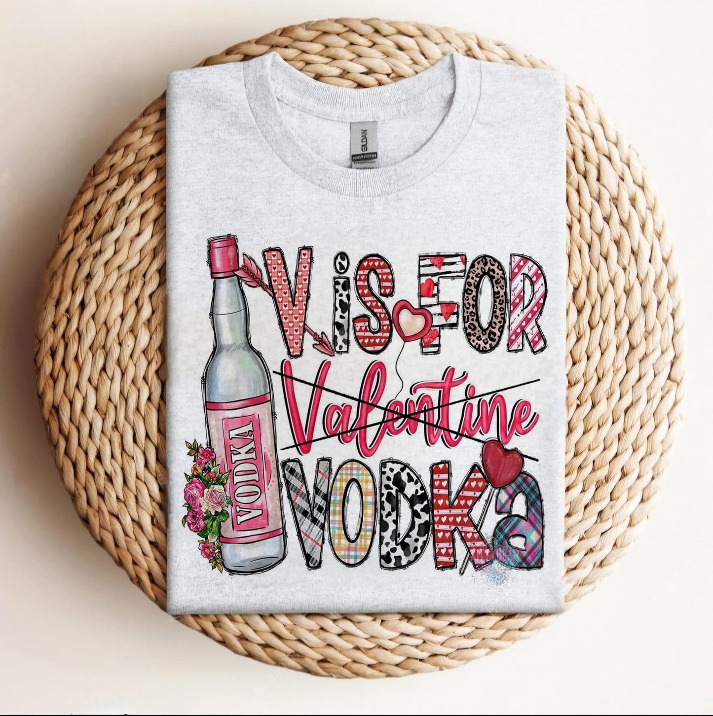 V is for Vodka Valentine's Graphic Short Sleeve Tee, Long Sleeve Tee or Crewneck Sweatshirt Kittybear Krafts