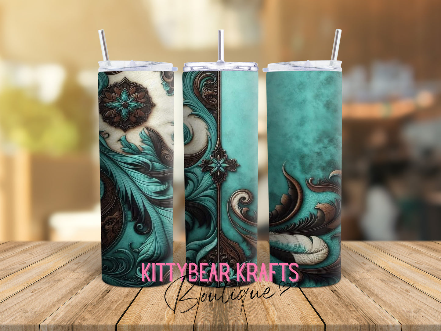 Turquoise Leather Western 20 oz Stainless Steel Tumbler